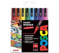 Posca PC-3M Water Based Permanent Marker Paint Art Pens - 0.9-1.3mm - Essential Tones Set of 8 - Pens in Plastic Wallet