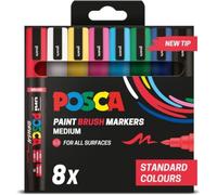 Posca - Standard PC-5BR Acrylic Brush Paint Pens (8pc), Multisurface Water Based Markers Ideal for Rock Painting, Canvas, Glass, Wood, Metal, Fabric, Colouring, Arts and Crafts