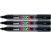 Posca PC-5M Black Colour Paint Marker Pens 2.5mm Medium Bullet Tip Nib Writes On Any Surface Glass Metal Wood Plastic Fabric (Pack Of 3)