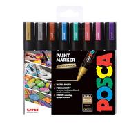 POSCA PC-5M Medium Acrylic Paint Marker Pens, Medium Tip, 8 Metallic Colours, For All Surfaces (Pack of 8 Pens)