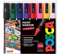 POSCA PC-5M Medium Tip Acrylic Paint Marker Pens, 8 Assorted Colours, For All S