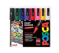 POSCA PC-5M Medium Tip Acrylic Paint Marker Pens, Assorted Colours (8-Pack) | 1.8-2.5 mm Medium Tip, For All Surfaces, Water-Based, Biodegradable Packaging