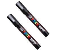 Posca PC-5M Paint Marker Art Pens - 1.8-2.5mm Nib - Pack of 2 (Silver)