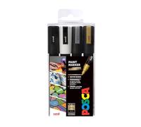 POSCA PC-5M Permanent Marker Paint Pens - Bullet Tip - Use On Virtually any Surface - Set of 4 Mono Colours