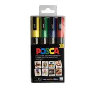 POSCA PC-5M Permanent Marker Paint Pens. Medium Bullet Tip for Art & Crafts. Multi Surface Use On Wood Metal Paper Canvas Cardboard Glass Fabric Ceramic Rock Pebble Stone Porcelain. Set of 4 Colours