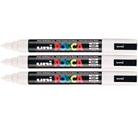 Posca PC-5M White Colour Paint Marker Pens 2.5mm Medium Bullet Tip Nib Writes On Any Surface Glass Metal Wood Plastic Fabric (Pack Of 3)