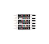 Posca PC-5M White Colour Paint Marker Pens 2.5mm Medium Bullet Tip Nib Writes On Any Surface Metal Wood Plastic Fabric Glass Stone (Pack Of 6)