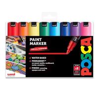 Posca PC-7M Water Based Permanent Marker Paint Pen - Multi Surface Use - 4.5-5.5mm Bullet Tip Nib - Set of 8 in Plastic Wallet - Essential Colours