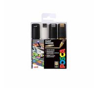 POSCA PC-8K Permanent Marker Paint Pens. Chisel Tip for Art & Crafts. Multi Surface Use On Wood Metal Paper Canvas Cardboard Glass Fabric Ceramic Rock Pebble Stone Porcelain. Set of 4 Mono Colours