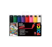POSCA PC-8K Permanent Marker Paint Pens. Chisel Tip for Art & Crafts. Multi Surface Use On Wood Metal Paper Canvas Cardboard Glass Fabric Ceramic Rock Pebble Stone Porcelain. Set of 8 Standard Colours