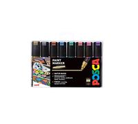POSCA PC-8K Permanent Marker Paint Pens. Chisel Tip for Art & Crafts. Multi Surface Use On Wood Metal Paper Canvas Cardboard Glass Fabric Ceramic Rock Pebble Stone Porcelain. Set of 8 Metallic Colours