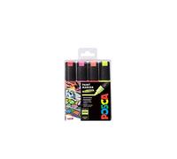 POSCA PC-8K Water Based Permanent Marker Fluorescent Paint Pens. Broad Chisel Tip for Arts and Crafts. Multi Surface Use On Wood Metal Paper Canvas Cardboard Glass Fabric Ceramic Pebble. Set of 4