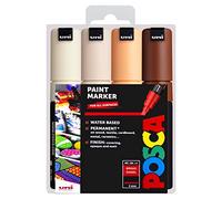 Posca PC-8K Water Based Permanent Marker Paint Art Pens - 8mm Chisel Tip Nib - Set of 4 in Plastic Wallet - Warm Neutral Tones