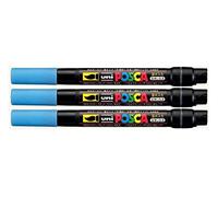 Posca PCF-350 Light Blue Colour Paint Marker Pen 0.1-10mm Brush Nib Writes On Any Surface Glass Metal Wood Plastic Fabric (Pack Of 3)