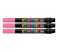 Posca PCF-350 Pink Colour Paint Marker Pen 0.1-10mm Brush Nib Writes On Any Surface Glass Metal Wood Plastic Fabric (Pack Of 3)