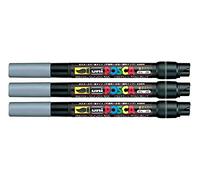 Posca PCF-350 Silver Colour Paint Marker Pen 0.1-10mm Brush Nib Writes On Any Surface Glass Metal Wood Plastic Fabric (Pack Of 3)