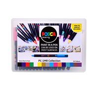 Posca Pens PC-1MR Ultra Fine Acrylic Coloured Permanent Paint Markers for Adults. Perfect for Colouring, Fabric, Graffiti, Watercolour, Outline Drawing, Window and Glass Art. 16 Pack