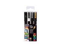 Posca Pens PC-3M Fine Acrylic Felt Tip Coloured Permanent Paint Markers for Adults and Kids. Perfect for Colouring, Fabric, Graffiti, Watercolour, Outline Drawing, Window and Glass Art. 4 Pack