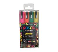 Posca Pens PC-5M Medium Acrylic Felt Tip Coloured Permanent Paint Markers for Adults and Kids. Perfect for Colouring, Fabric, Graffiti, Watercolour, Outline Drawing, Window and Glass Art. 4 Pack