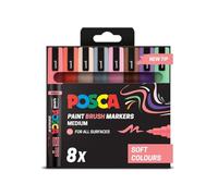 POSCA PC-5MBR Medium Paint Brush Markers Soft Colours - Pack of 8