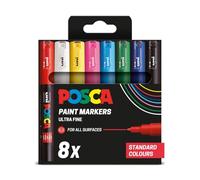 Posca - Standard PC-1M Pack of Paint Markers (Pack of 8) Multisurface Water Based Paint Pens with Extra-Fine 0.7-1mm Bullet Acrylic Felt Tips, for Adult Colouring Books, Scrapbooking, Art and Crafts