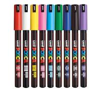 Posca - Standard PC-1MR Acrylic Paint Pens (9pc), Multisurface Water Based Markers Ideal for Rock Painting, Canvas, Glass, Wood, Metal, Fabric, Colouring, Arts and Crafts, with 4 Stickers