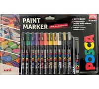 Posca Pens PC-3M Acrylic Felt Tip Coloured Permanent Paint Markers for Adults and Kids. Perfect for Colouring, Fabric, Graffiti, Watercolour, Outline Drawing, Window and Glass Art. 12 Pack