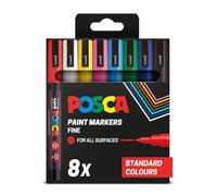 Posca - Standard PC-3M Acrylic Paint Pens (8pc), Multisurface Water Based Markers Ideal for Rock Painting, Canvas, Glass, Wood, Metal, Fabric, Colouring, Arts and Crafts