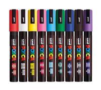 Posca - Standard PC-5M Acrylic Paint Pens (9pc), Multi Surface Markers for Windows, Glass, Graffiti, Fabric, Rock Painting, Canvas, Wood, Metal, Fabric, Colouring, Arts & Crafts, with 4 Stickers