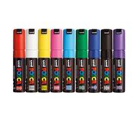 Posca - Standard PC-7M Acrylic Paint Pens (9pc), Multisurface Water Based Markers Ideal for Rock Painting, Canvas, Glass, Wood, Metal, Fabric, Colouring, Arts and Crafts, with 4 Stickers