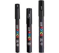 Posca - Ultra Fine to Fine Paint Marker Pens Set - PC-1MR, PC-1M, PC-3M - Black Ink - Pack of 3