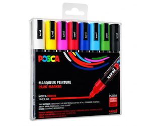 POSCA - uni-ball Mitsubishi Pencil - 8 PC5M Markers - Conical Tip - Classic Colors - Posca Medium Tip - Water Based Paint Markers - Any Support - For Paper, Textile, Glass, Pebble, Wood