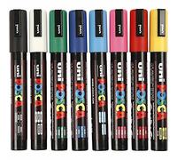 Posca Uni-Ball PC-5M [8 Pen Set] includes 1 of each - Black, White, Pink, Red, Yellow, Green, Blue and Light Blue