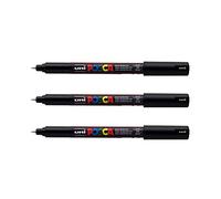 POSCA - Uni Mitsubishi Pencil - 3 x Black PC1MR Extra Fine Tip Markers Calibrated 0.7mm - Water-Based Paint Marker - All Purpose - For Paper, Textile, Glass, Pebble, etc.