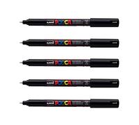POSCA - Uni Mitsubishi Pencil - 5 Black PC1MR Extra Fine Tip Markers Calibrated 0.7mm - Water-Based Paint Marker - All Purpose - For Paper, Textile, Glass, Pebble, etc.