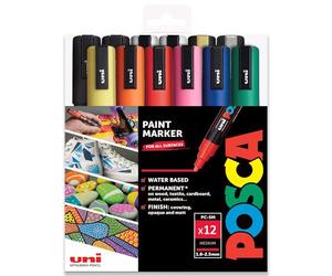 Posca Uni PC-5M Paint Pen Art Marker Pen - Professional 12 Pen Set - Extra Black + White