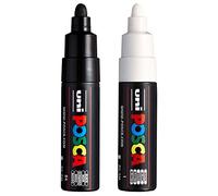 Posca Uni PC-7M Marker Art Pen - Large Bullet Tip - 4.5-5.5mm Nib - [Pack of 2] - Black and White