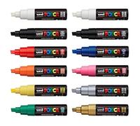Posca Uni PC-8K Paint Pen Art Marker Pen - Professional 12 Pen Set - Extra Black + White