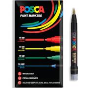 Posca Water Based Acrylic Paint Marker Pens | Multi Surface Use Permanent Paint Pen | Pack of 1 in Envelope Gift Packaging | Glass, Fabric, Wood etc | Brush Nib PCF-350, Gold