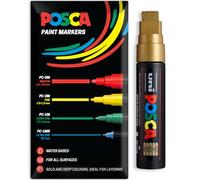 Posca Water Based Acrylic Paint Marker Pens | Multi Surface Use Permanent Paint Pen | Pack of 1 in Envelope Gift Packaging | Glass, Fabric, Wood etc | XXL Chisel Tip PC-17K, Gold