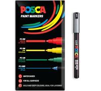 Posca Water Based Acrylic Paint Marker Pens | Multi Surface Use Permanent Paint Pen | Pack of 1 in Envelope Gift Packaging | Glass, Fabric, Canvas, Wood etc | PC-1MR, Silver