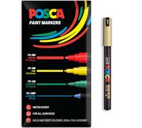 Posca Water Based Acrylic Paint Marker Pens | Multi Surface Use Permanent Paint Pen | Pack of 1 in Envelope Gift Packaging | Glass, Fabric, Canvas, Wood etc | PC-1MR, Gold
