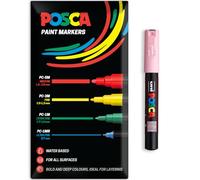 Posca Water Based Acrylic Paint Marker Pens | Multi Surface Use Permanent Paint Pen | Pack of 1 in Envelope Gift Packaging | Glass, Fabric, Canvas, Wood etc | PC-1M, Light Pink