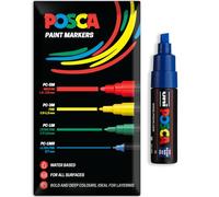 Posca Water Based Acrylic Paint Marker Pens | Multi Surface Use Permanent Paint Pen | Pack of 1 in Envelope Gift Packaging | Glass, Fabric, Wood etc | Chisel Tip PC-8K, Blue