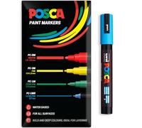 Posca Water Based Acrylic Paint Marker Pens | Multi Surface Use Permanent Paint Pen | Pack of 1 in Envelope Gift Packaging | Glass, Fabric, Canvas, Wood etc | PC-5M, Light Blue
