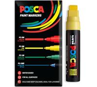 Posca Water Based Acrylic Paint Marker Pens | Multi Surface Use Permanent Paint Pen | Pack of 1 in Envelope Gift Packaging | Glass, Fabric, Wood etc | XXL Chisel Tip PC-17K, Yellow