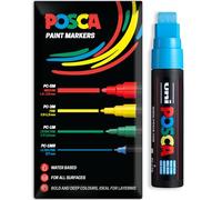 Posca Water Based Acrylic Paint Marker Pens | Multi Surface Use Permanent Paint Pen | Pack of 1 in Envelope Gift Packaging | Glass, Fabric, Wood etc | XXL Chisel Tip PC-17K, Light Blue