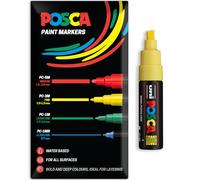 Posca Water Based Acrylic Paint Marker Pens | Multi Surface Use Permanent Paint Pen | Pack of 1 in Envelope Gift Packaging | Glass, Fabric, Wood etc | Chisel Tip PC-8K, Yellow