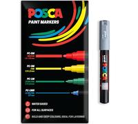 Posca Water Based Acrylic Paint Marker Pens | Multi Surface Use Permanent Paint Pen | Pack of 1 in Envelope Gift Packaging | Glass, Fabric, Canvas, Wood etc | PC-1M, Grey