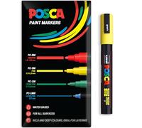 Posca Water Based Acrylic Paint Marker Pens | Multi Surface Use Permanent Paint Pen | Pack of 1 in Envelope Gift Packaging | Glass, Fabric, Canvas, Wood etc | PC-5M, Yellow